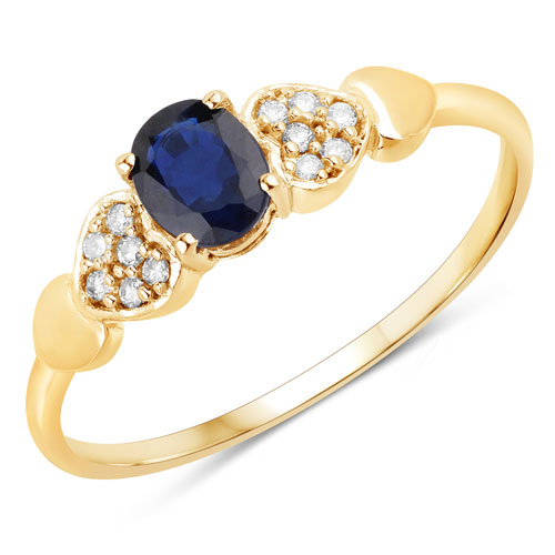 Sapphire-0.44 Carat Genuine Blue Sapphire and White Diamond 14K Yellow Gold Ring