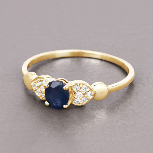 0.44 Carat Genuine Blue Sapphire and White Diamond 14K Yellow Gold Ring