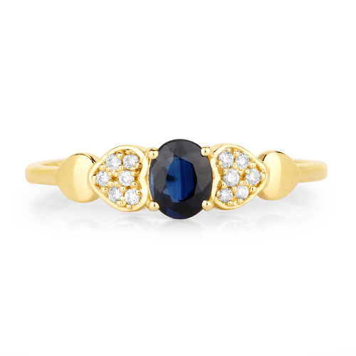 0.44 Carat Genuine Blue Sapphire and White Diamond 14K Yellow Gold Ring