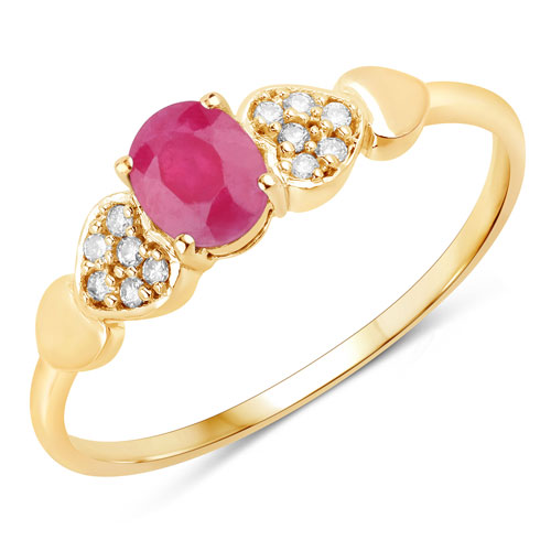 Ruby-0.36 Carat Genuine Mozambique Ruby and White Diamond 14K Yellow Gold Ring