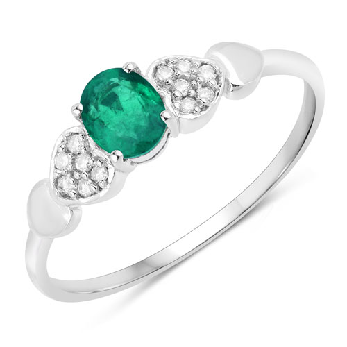 Emerald-0.36 Carat Genuine Zambian Emerald and White Diamond 14K White Gold Ring