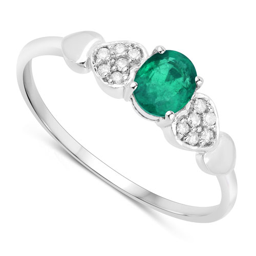0.36 Carat Genuine Zambian Emerald and White Diamond 14K White Gold Ring