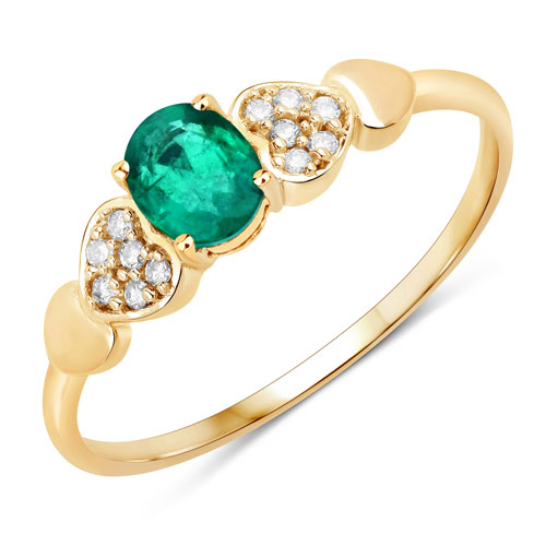 Emerald-0.36 Carat Genuine Zambian Emerald and White Diamond 14K Yellow Gold Ring