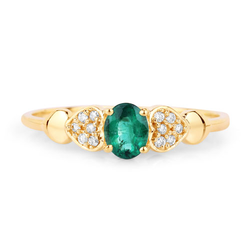 0.36 Carat Genuine Zambian Emerald and White Diamond 14K Yellow Gold Ring