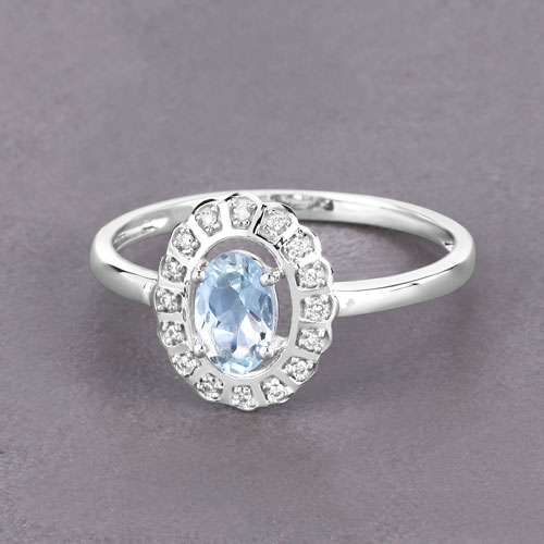 0.44 Carat Genuine Aquamarine and White Diamond 14K White Gold Ring