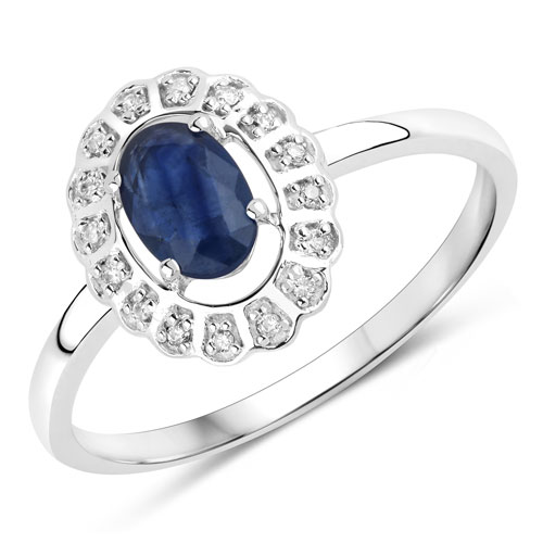 Sapphire-0.52 Carat Genuine Blue Sapphire and White Diamond 14K White Gold Ring