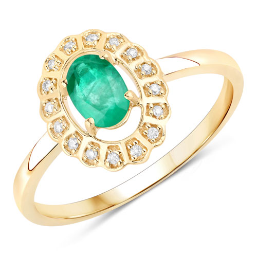 Emerald-0.48 Carat Genuine Zambian Emerald and White Topaz .925 Sterling Silver Ring