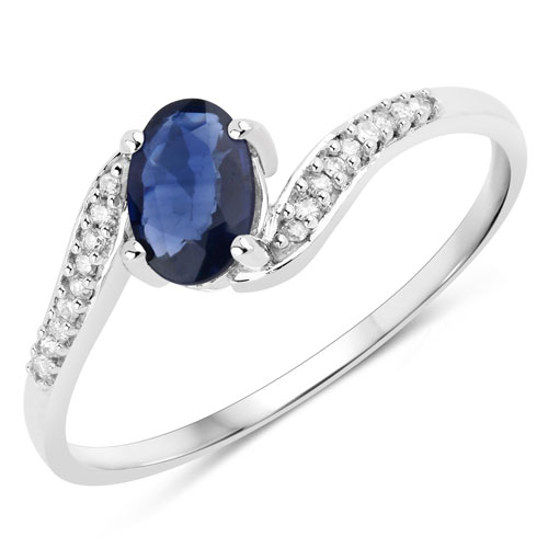 Sapphire-0.53 Carat Genuine Blue Sapphire and White Diamond 14K White Gold Ring