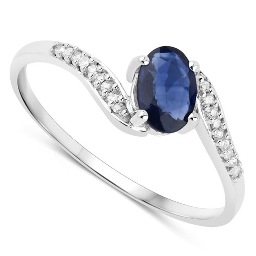 0.53 Carat Genuine Blue Sapphire and White Diamond 14K White Gold Ring