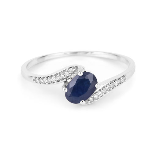 0.53 Carat Genuine Blue Sapphire and White Diamond 14K White Gold Ring