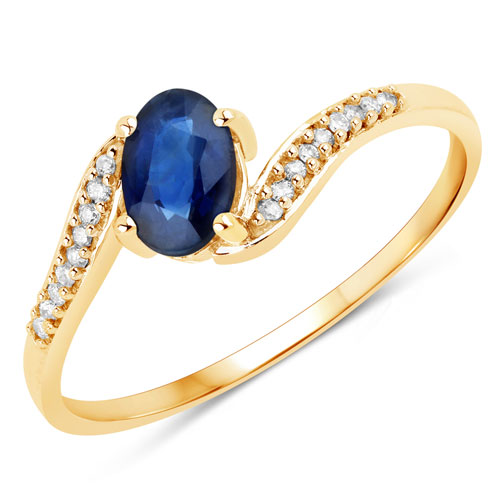 Sapphire-0.53 Carat Genuine Blue Sapphire and White Diamond 14K Yellow Gold Ring