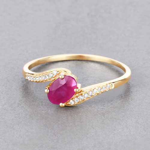 0.57 Carat Genuine Ruby and White Diamond 14K Yellow Gold Ring