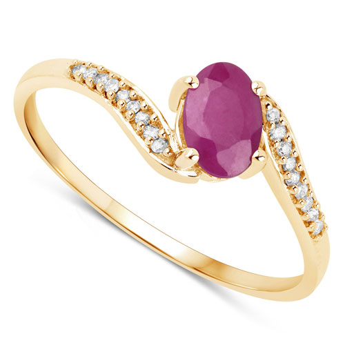 0.57 Carat Genuine Ruby and White Diamond 14K Yellow Gold Ring