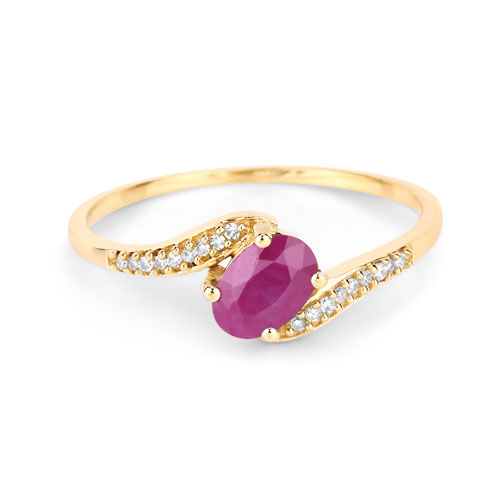 0.57 Carat Genuine Ruby and White Diamond 14K Yellow Gold Ring