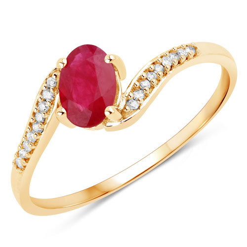 Ruby-0.57 Carat Genuine Mozambique Ruby and White Diamond 14K Yellow Gold Ring