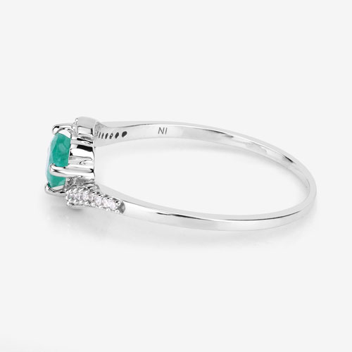 0.49 Carat Genuine Zambian Emerald and White Diamond 14K White Gold Ring
