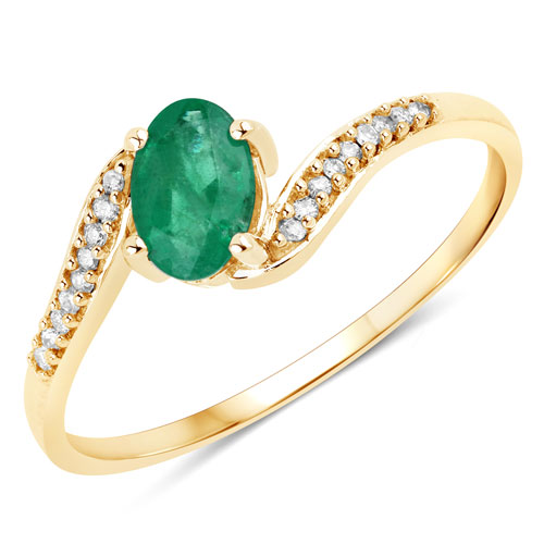Emerald-0.49 Carat Genuine Zambian Emerald and White Diamond 14K Yellow Gold Ring