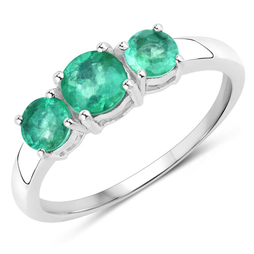 Emerald-0.88 Carat Genuine Zambian Emerald 14K White Gold Ring