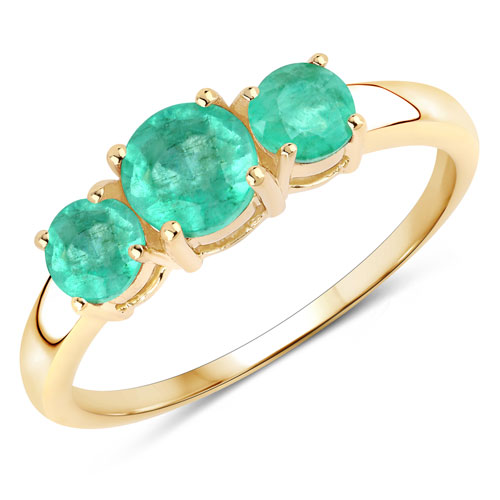 Emerald-0.88 Carat Genuine Zambian Emerald 14K Yellow Gold Ring