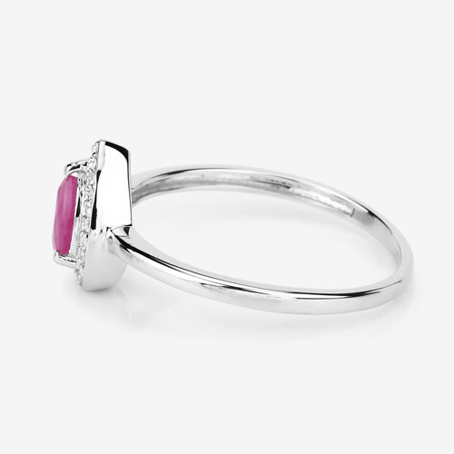 0.46 Carat Genuine Ruby and White Diamond 14K White Gold Ring
