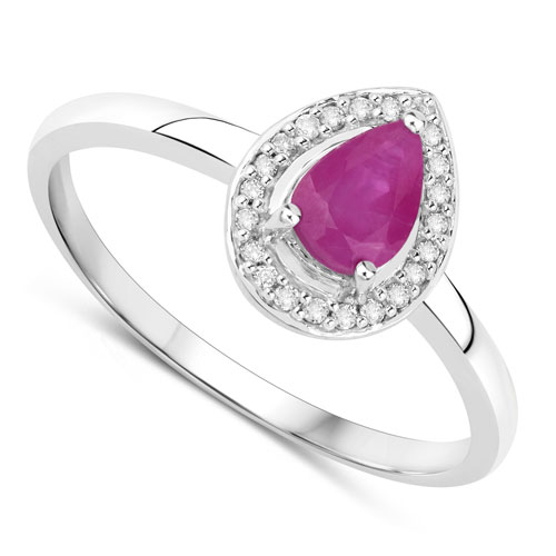 0.46 Carat Genuine Ruby and White Diamond 14K White Gold Ring