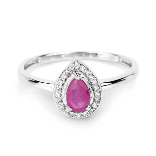 0.46 Carat Genuine Ruby and White Diamond 14K White Gold Ring