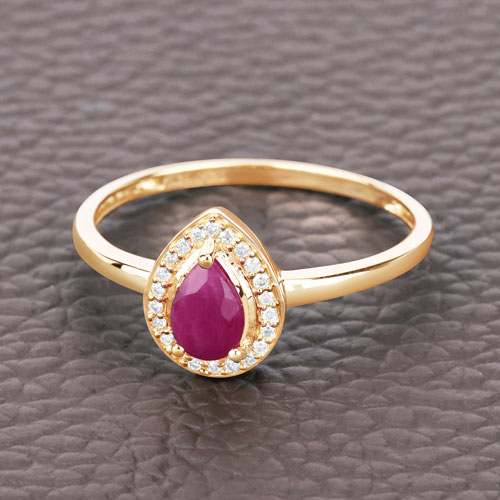 0.46 Carat Genuine Ruby and White Diamond 14K Yellow Gold Ring