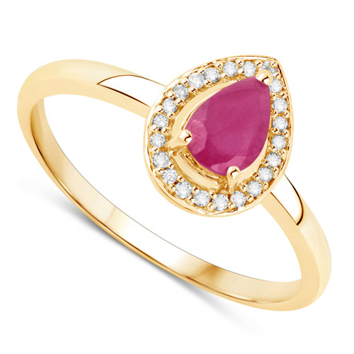 0.46 Carat Genuine Ruby and White Diamond 14K Yellow Gold Ring