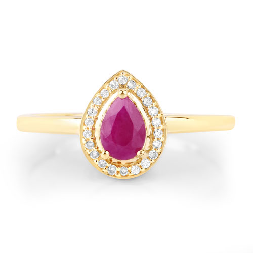 0.46 Carat Genuine Ruby and White Diamond 14K Yellow Gold Ring