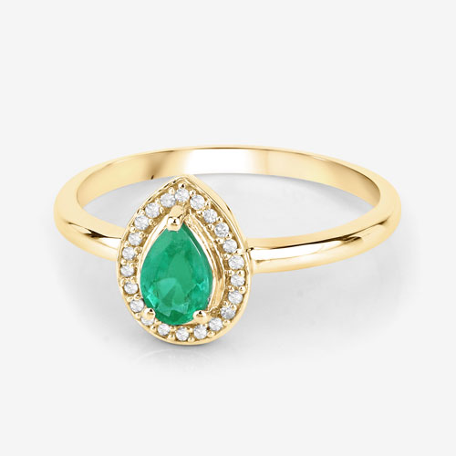0.41 Carat Genuine Zambian Emerald and White Diamond 14K Yellow Gold Ring