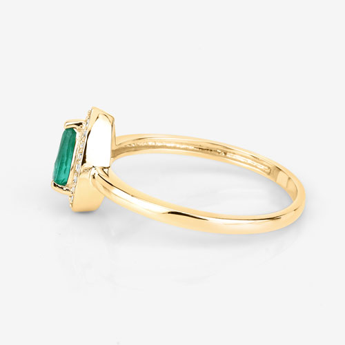 0.41 Carat Genuine Zambian Emerald and White Diamond 14K Yellow Gold Ring