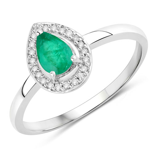 Emerald-0.41 Carat Genuine Zambian Emerald and White Diamond 14K White Gold Ring