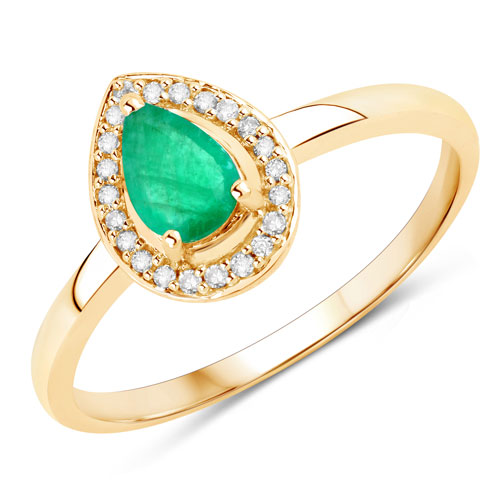 Emerald-0.41 Carat Genuine Zambian Emerald and White Diamond 14K Yellow Gold Ring