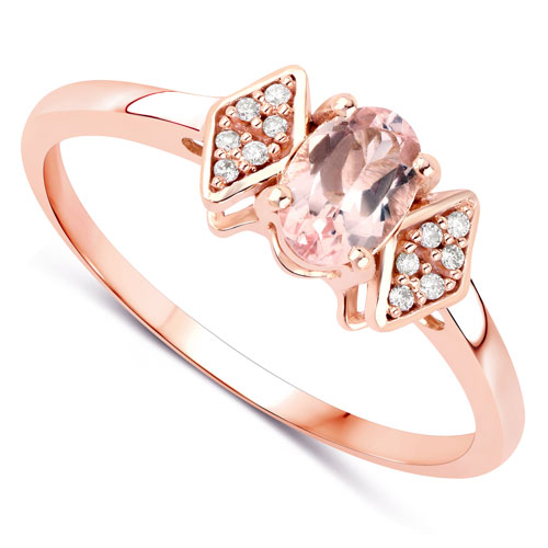 0.46 Carat Genuine Morganite and White Diamond 14K Rose Gold Ring