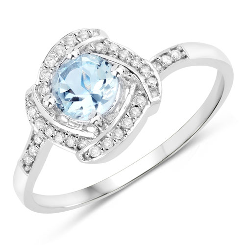 Rings-0.47 Carat Genuine Aquamarine and White Diamond 14K White Gold Ring