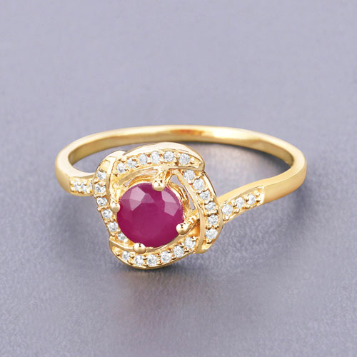 0.63 Carat Genuine Ruby and White Diamond 14K Yellow Gold Ring