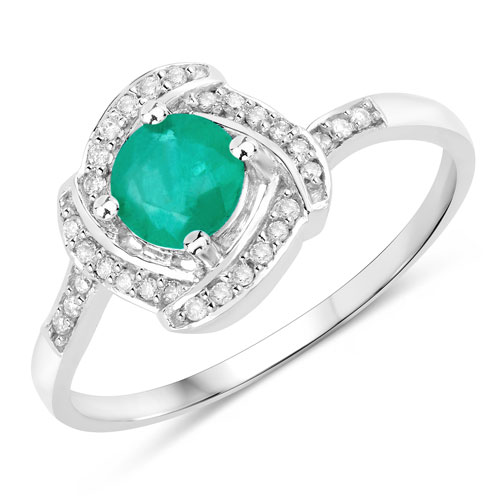 Emerald-0.50 Carat Genuine Zambian Emerald and White Diamond 14K White Gold Ring