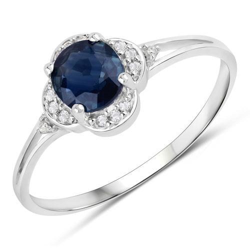 Sapphire-0.69 Carat Genuine Blue Sapphire and White Diamond 14K White Gold Ring