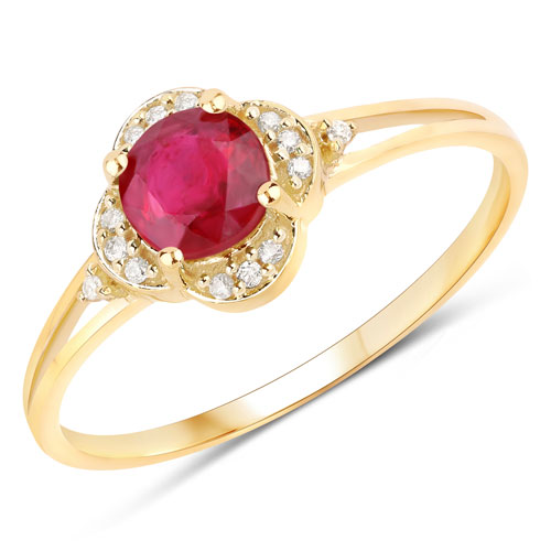Ruby-0.59 Carat Genuine Mozambique Ruby and White Diamond 14K Yellow Gold Ring