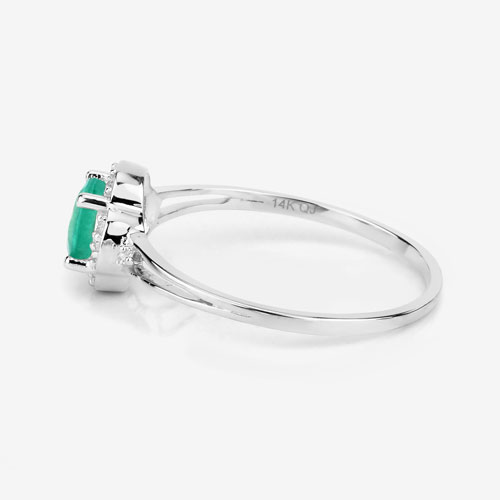 0.46 Carat Genuine Zambian Emerald and White Diamond 14K White Gold Ring
