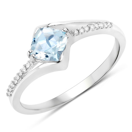 Rings-0.89 Carat Genuine Aquamarine and White Diamond 14K White Gold Ring
