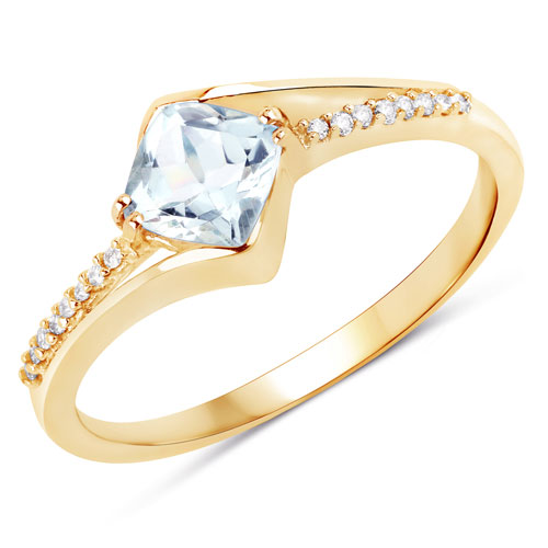 Rings-0.88 Carat Genuine Aquamarine and White Diamond 14K Yellow Gold Ring
