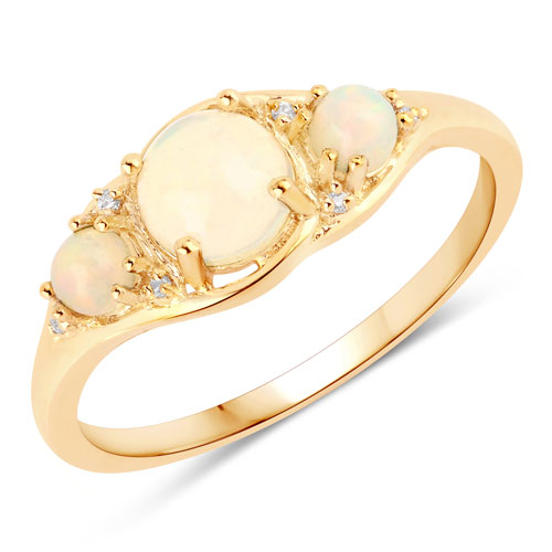 Opal-0.53 Carat Genuine Ethiopian Opal and White Diamond 10K Yellow Gold Ring