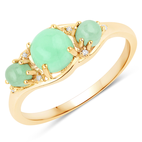 Rings-1.52 Carat Genuine Green Jade and White Diamond 10K Yellow Gold Ring