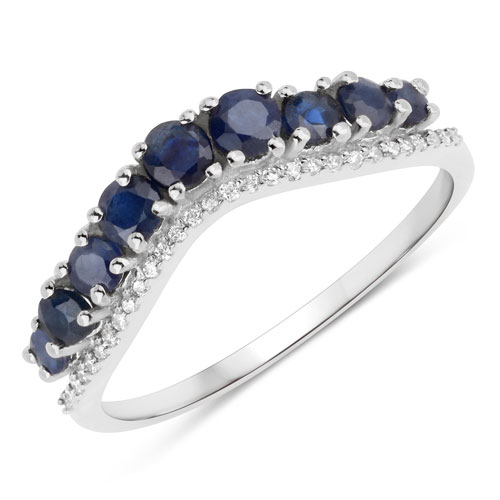 Sapphire-0.80 Carat Genuine Blue Sapphire 14K White Gold Ring