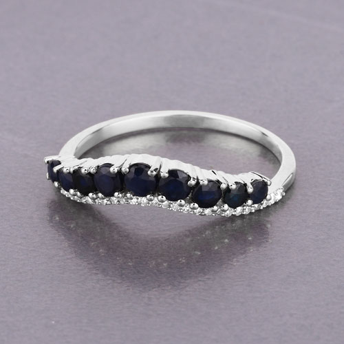 0.80 Carat Genuine Blue Sapphire 14K White Gold Ring
