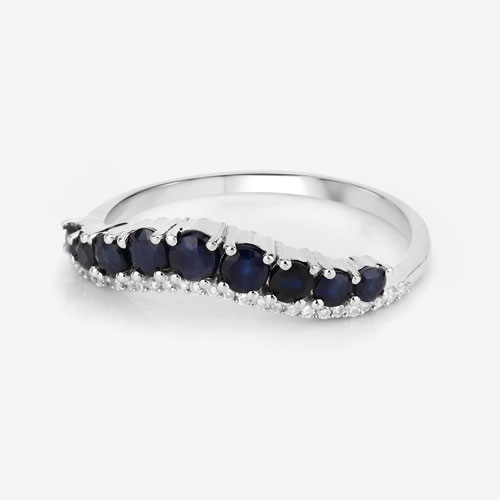 0.80 Carat Genuine Blue Sapphire 14K White Gold Ring