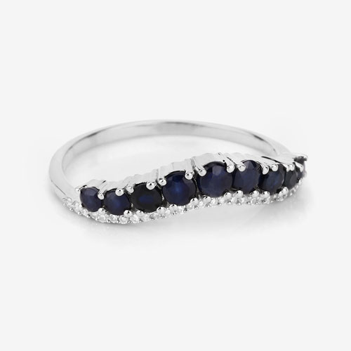 0.80 Carat Genuine Blue Sapphire 14K White Gold Ring