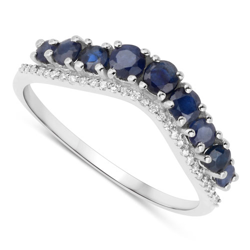 0.80 Carat Genuine Blue Sapphire 14K White Gold Ring