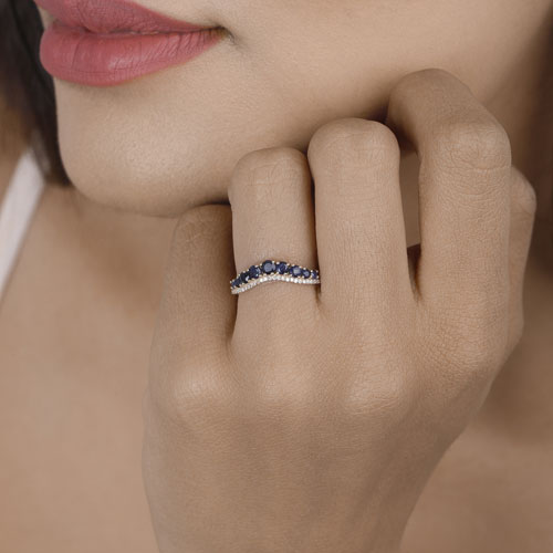 0.79 Carat Genuine Blue Sapphire and White Diamond 14K Yellow Gold Ring